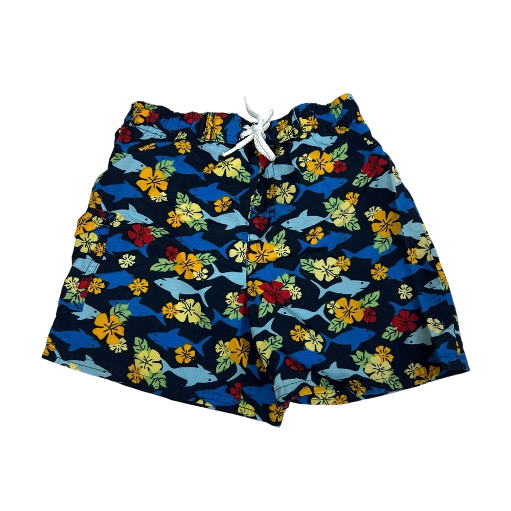 Vintage Sprockets Boys Retro Hawaiian Shark Ocean Swim Shorts Lined Size 3T